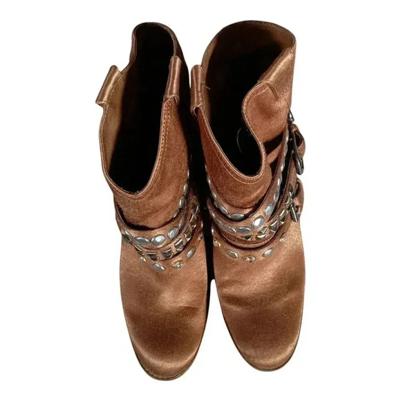Ash Ankle Boots Studded Textile Leather Tan Brown Women's 39/US 8 - Picture 6 of 10
